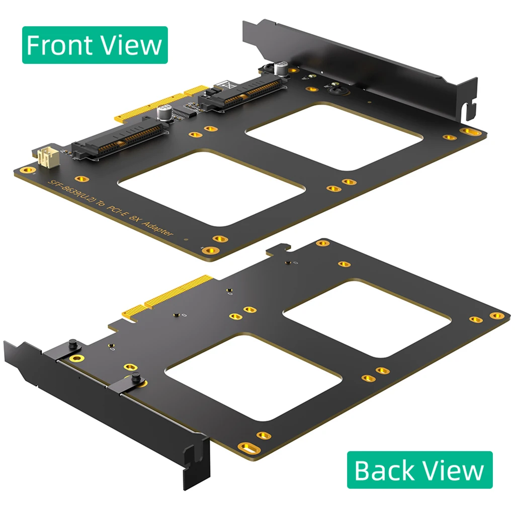 Dual U.2 SSD to PCIe 4.0 X8 Adapter Card SFF-8639(U.2) to PCI-E 4.0 8x Adapter Support X4X4X4X4 or X4X4X8 or Hyper M.2 X16 Mode