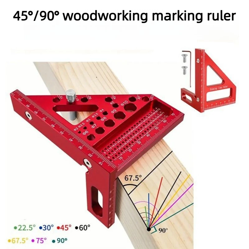 

Woodworking Square Protractor Aluminum Alloy Miter Right Angle Marking Triangle Ruler High Precision Layout Measuring Tools