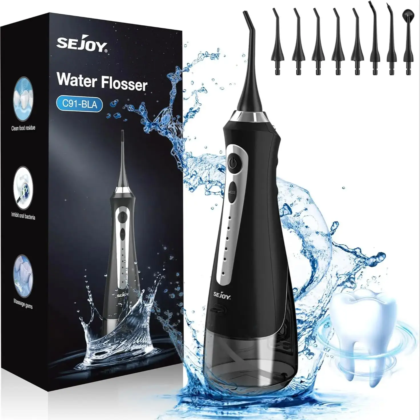 Sejoy Water Flossers for Teeth Dental Oral Irrigator Cordless Rechargeable for Braces for Travel Teeth Cleaning 5 Cleaning Modes