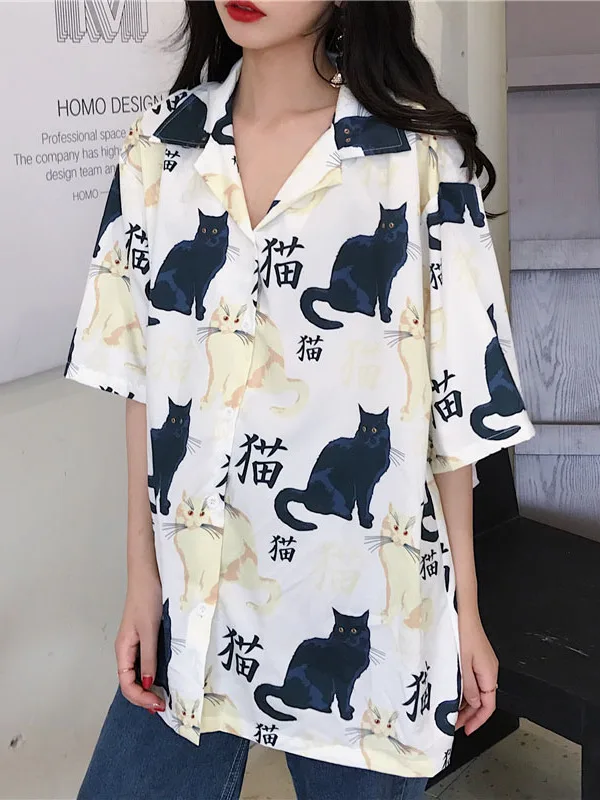 Verão 2025 Estilo Retrô Hong Kong Estampa Solta Camiseta Coreana Corte Reto em Algodão para Meninas Adolescentes