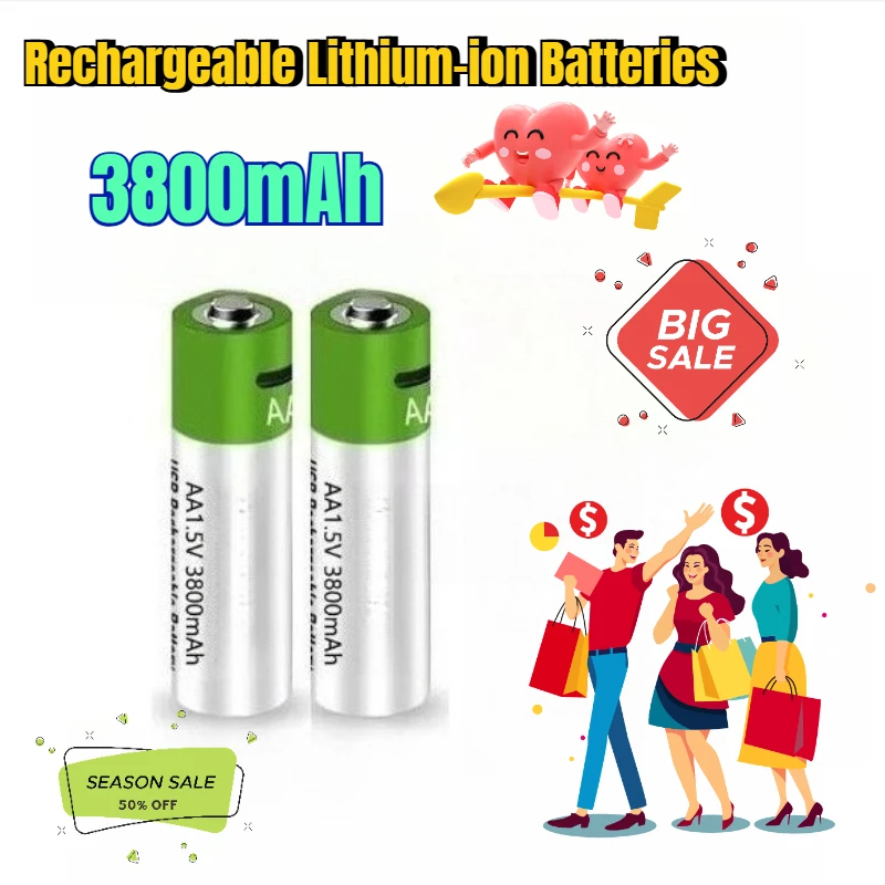 

Rechargeable Lithium-ion Batteries USB 1.5V AA Batteries 3800mAh