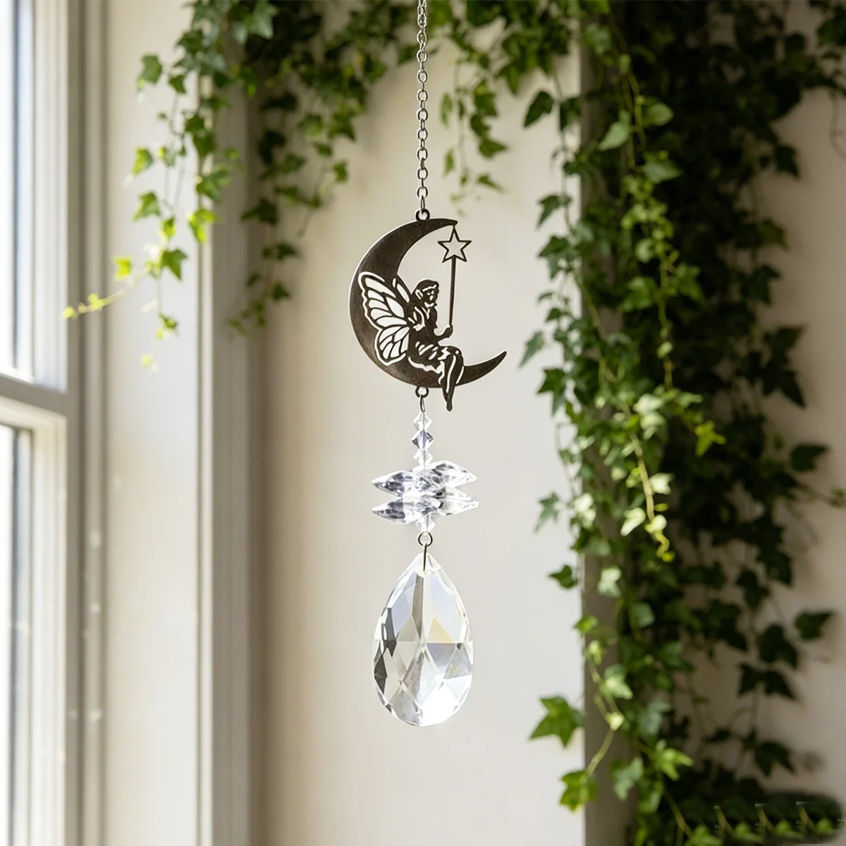 1 Stück Kristall-Hängeornament, Sonnenfänger, mit Feen- und Mond-Accessoires, Hängedekoration für Zuhause, Fensterdekoration, geeignet für verschiedene Feiertage und ideale Geschenke,