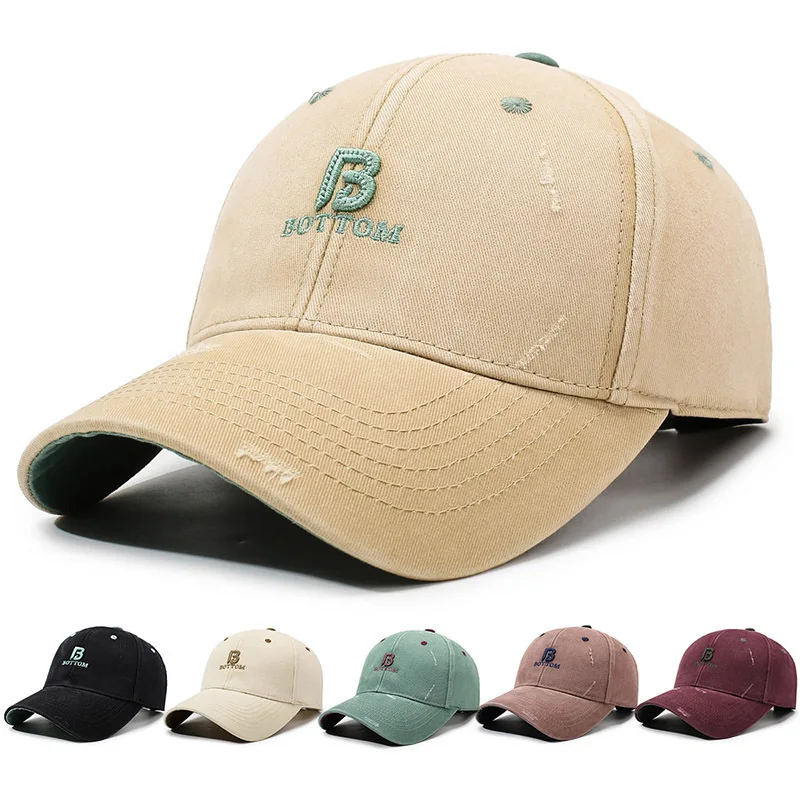 Hat Spring and Autumn Embroidered Distressed  Internet Celebrity Student Trendy Outdoor Baseball Cap Sun Protection Sunshade Cap