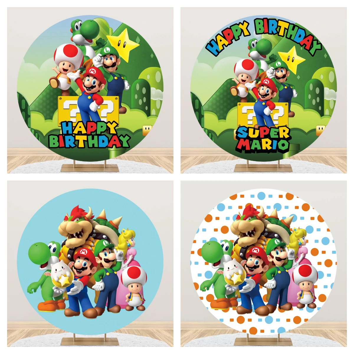 

Super Mario Bros Luigi Round Backdrop Photo Photography Background Baby Shower Birthday Party Supplies Studio Kids Props Banner