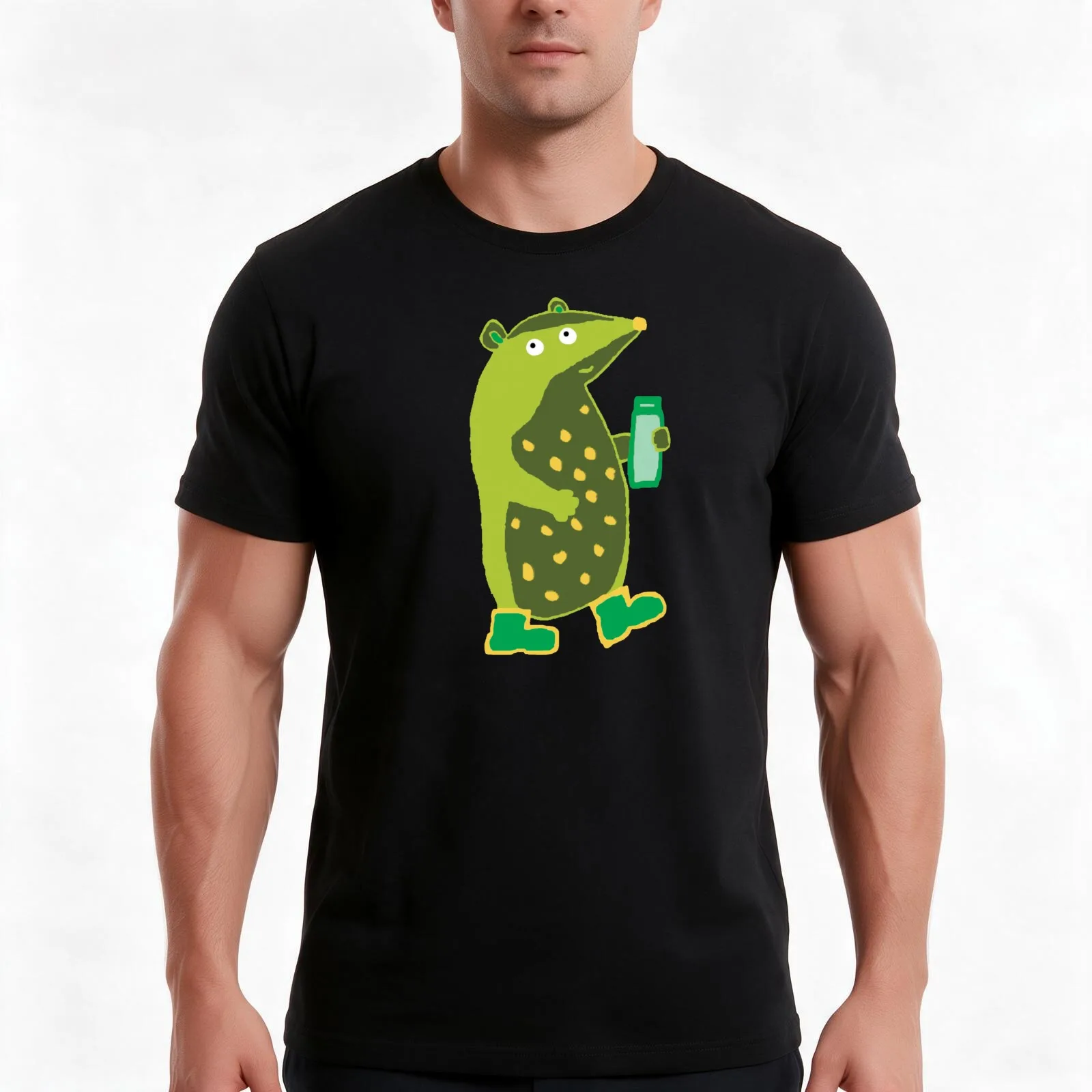 Beautiful Badger With Water Bottle And Wellington Boots T-Shirt Summer Casual Cotton Tee Oversized Streetwear Tops