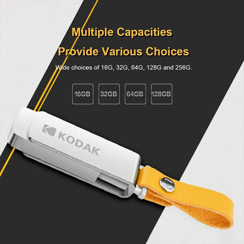 New Original KODAK Metal USB Flash Drive 64GB Pen Drive USB 3.1 High Speed Memory Stick Rotating USB Stick on PC or Cars Car Key