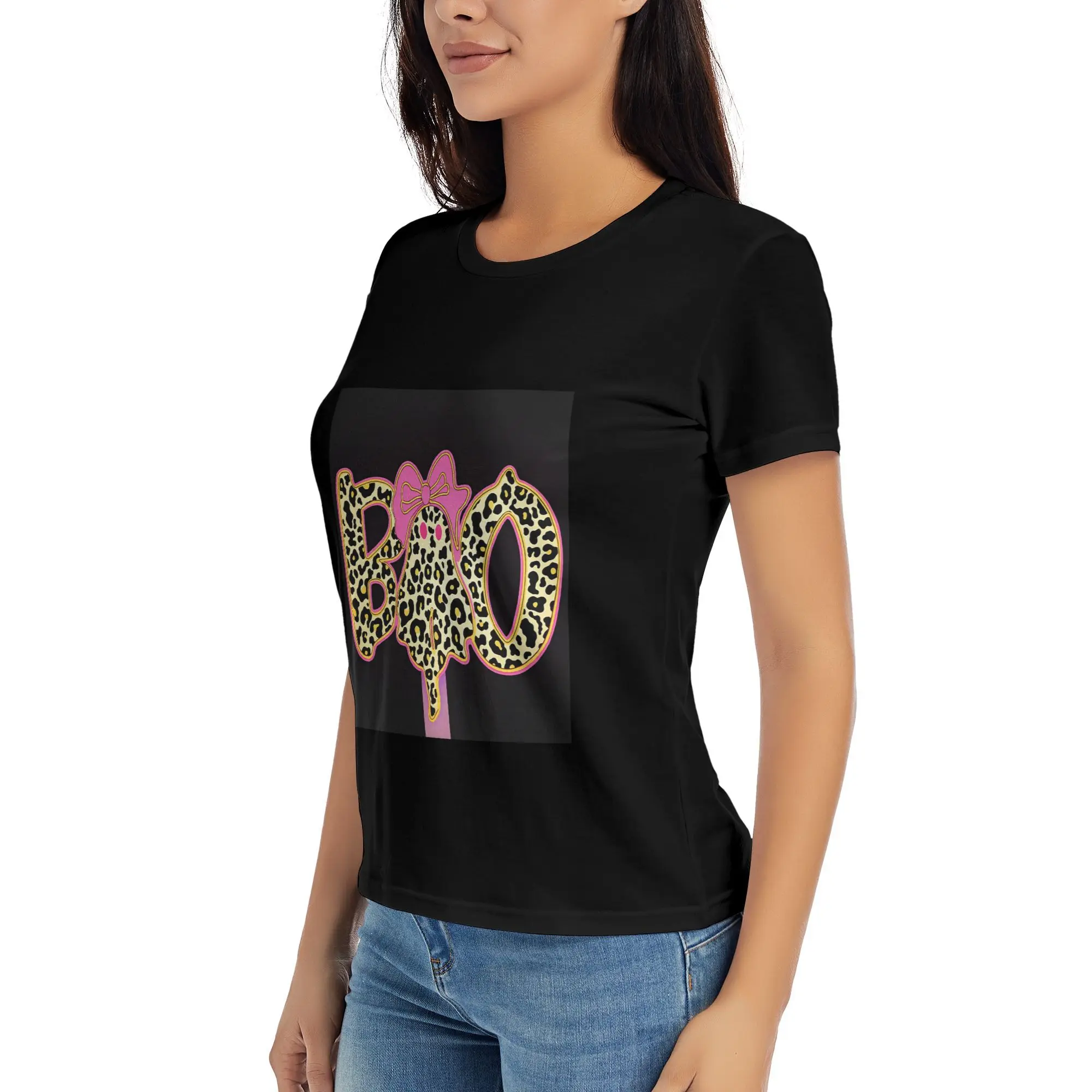 Leopard Print Cake Topper T-Shirt Pink Bow Design 200g Ladies Casual Tee