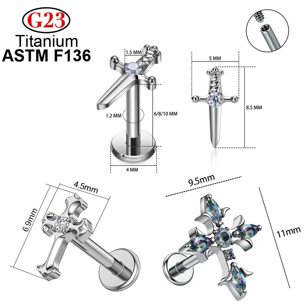 ASTM F136 Titanium CZ Cross Stud Earrings