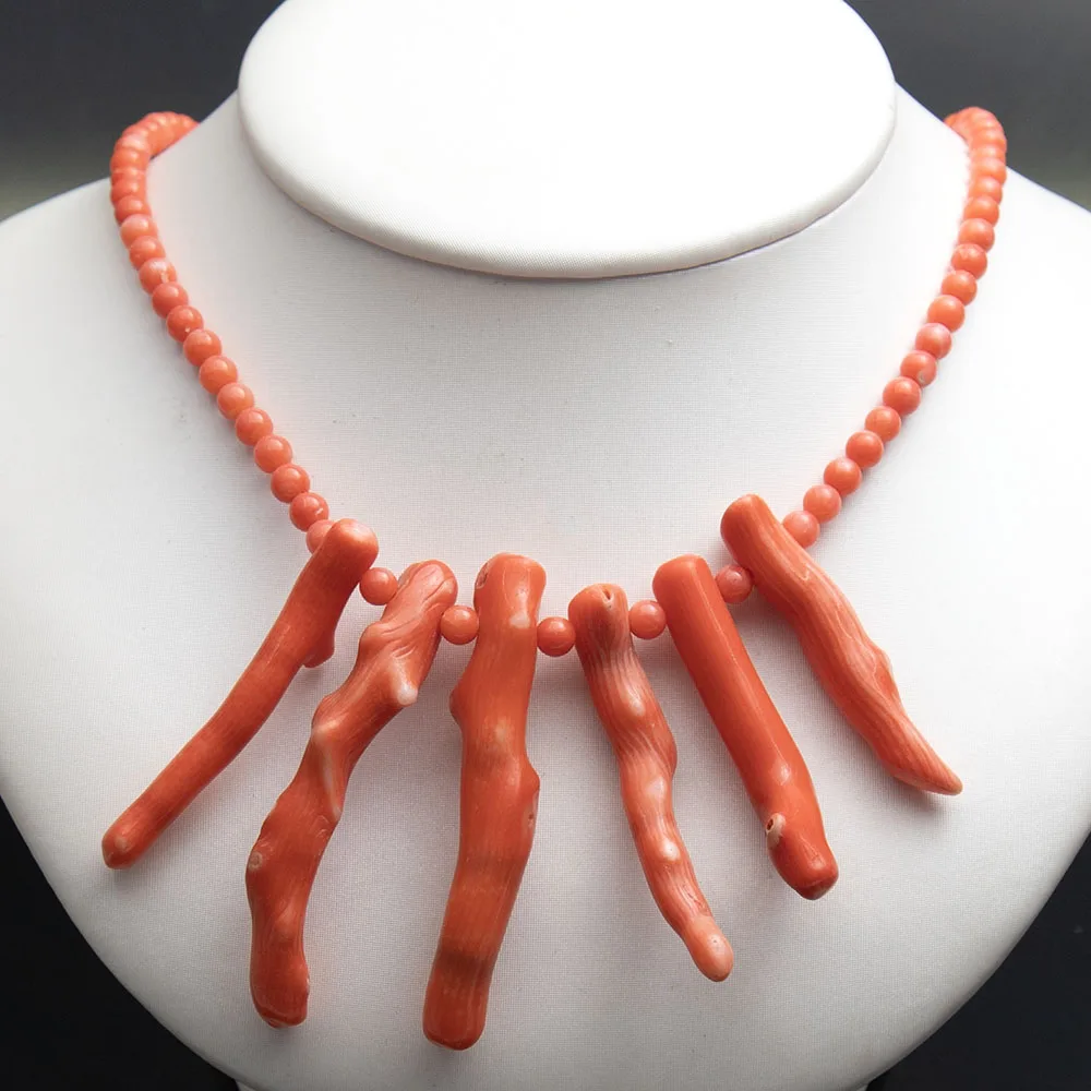 

Natural Coral Branches Irregular Necklace Round Beads Strand Individuality Handmade Jewelry Accessories 5mm-7x45-8x55mm