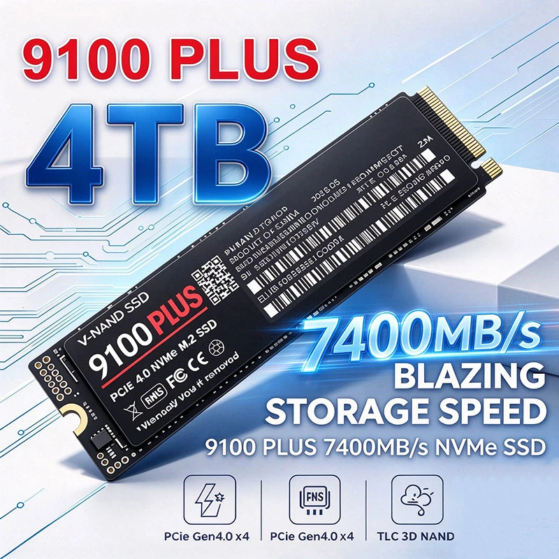 7400MB/s M.2 NVMe SSD 9100 PLUS PCIe Gen4.0 X4 TLC 3D NAND 1TB 4TB 2280 Internal Gaming Solid State Drive for PS5 PC Laptop