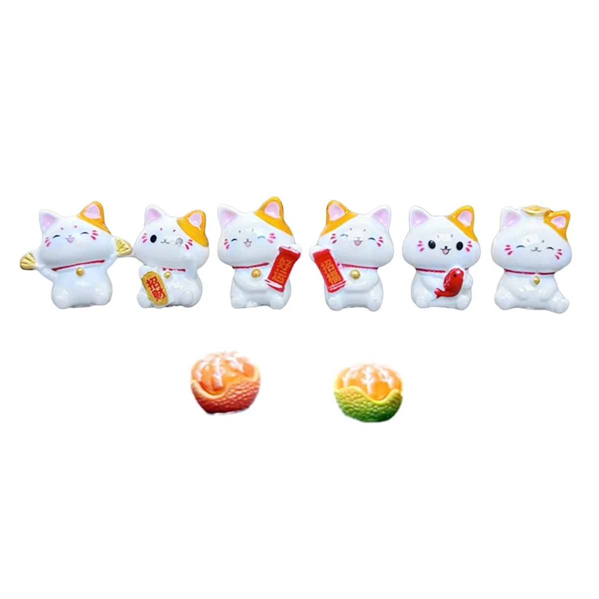 Lucky Cats Ornaments Wealth Cats 8Pcs Figurines Set Fortune Miniature Cute Kitten Resin Model Ornament for Desktop