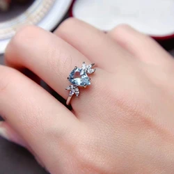 Natural Aquamarine Ring for Party 6mm*8mm Natural Aquamarine Silver Ring Solid 925 Silver Aquamarine Jewelry