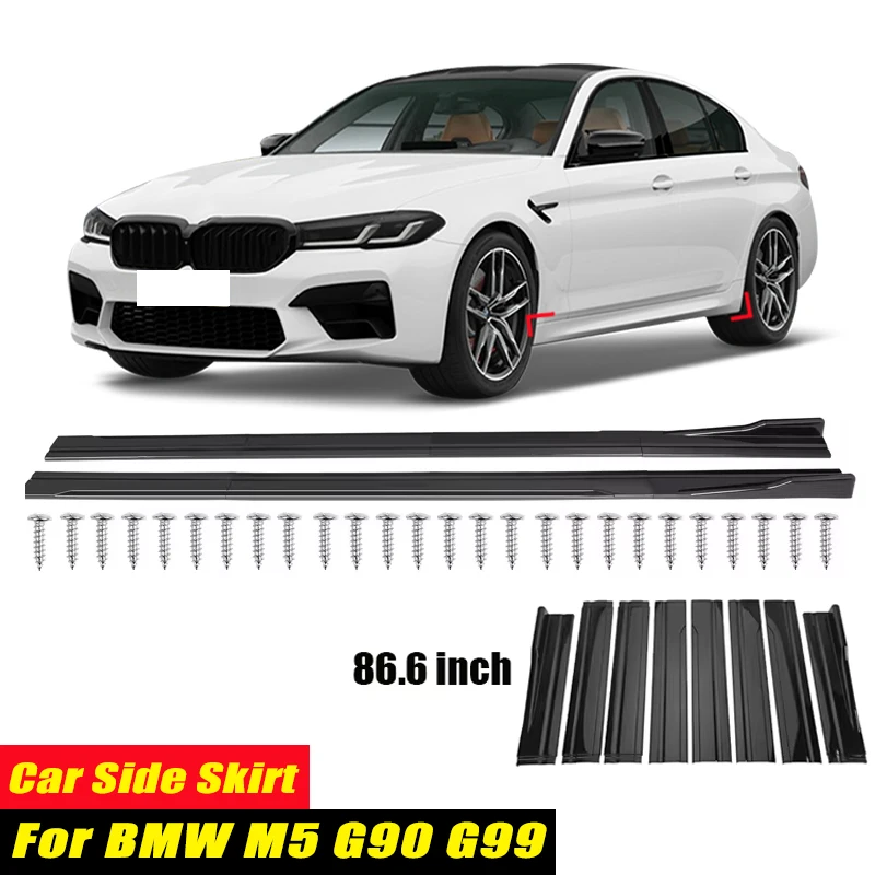 For BMW M5 G90 G99 Racing Style Side Skirts 86.6Inch 2.2M Rocker Panels Side Lip, ABS 8Pcs Glossy Black Car Body Kit