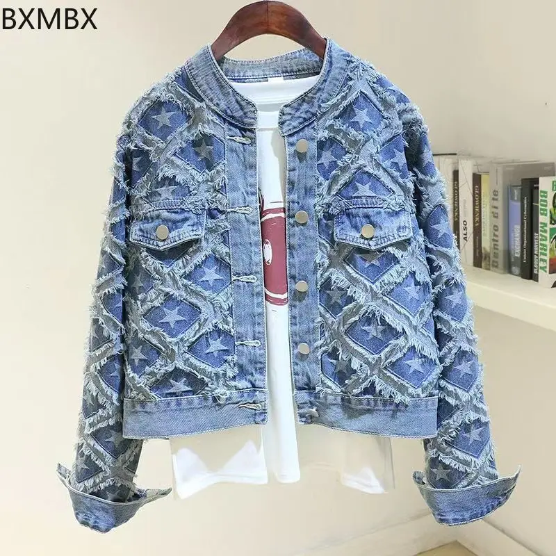 

Denim jacket women's short 2025 spring and autumn models new personalized fashion jacket top tide
