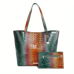 Ombre Crocodile Embossed Handbag Classic Style Tote Bag Women's Bag 2PCS women‘s Bag