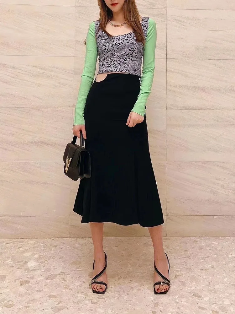 y2k spring and summer simple solid color over the knee fishtail midi dresses2024 high waist versatile casual skirts for women