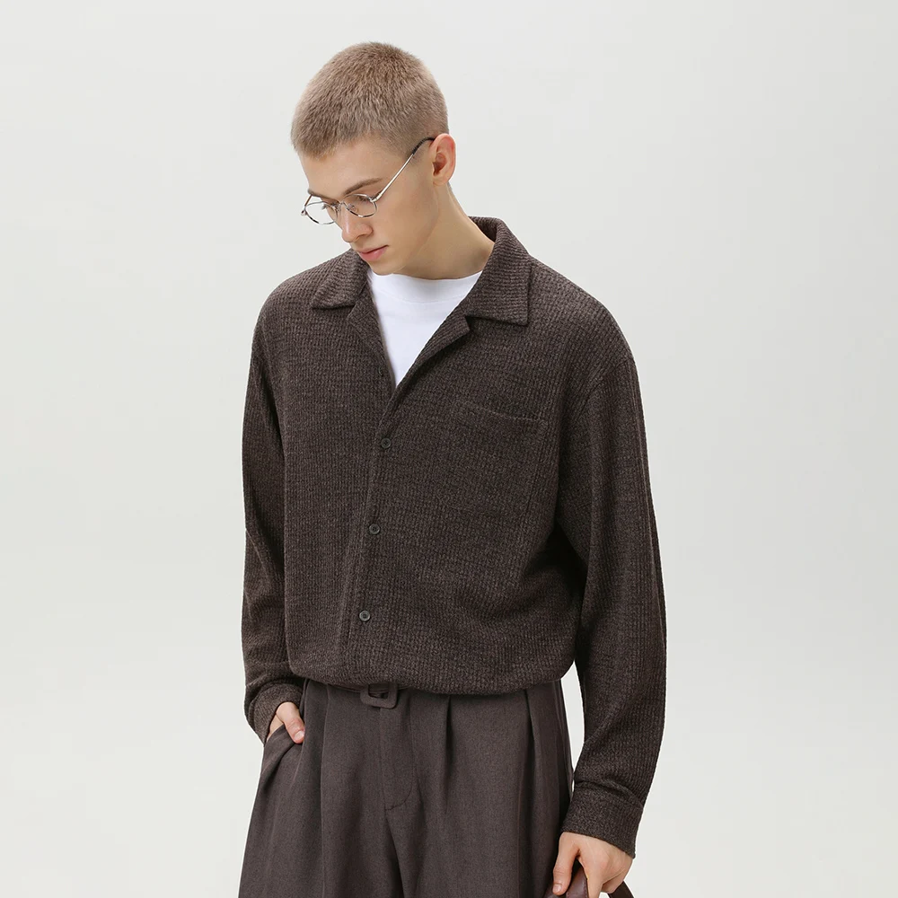 TFETTERS 2025 الخريف الشتاء خمر الكوبية طوق قميص الرجال أنيقة الملمس طويلة الأكمام فضفاضة تناسب قميص رجل مصمم الملابس #2