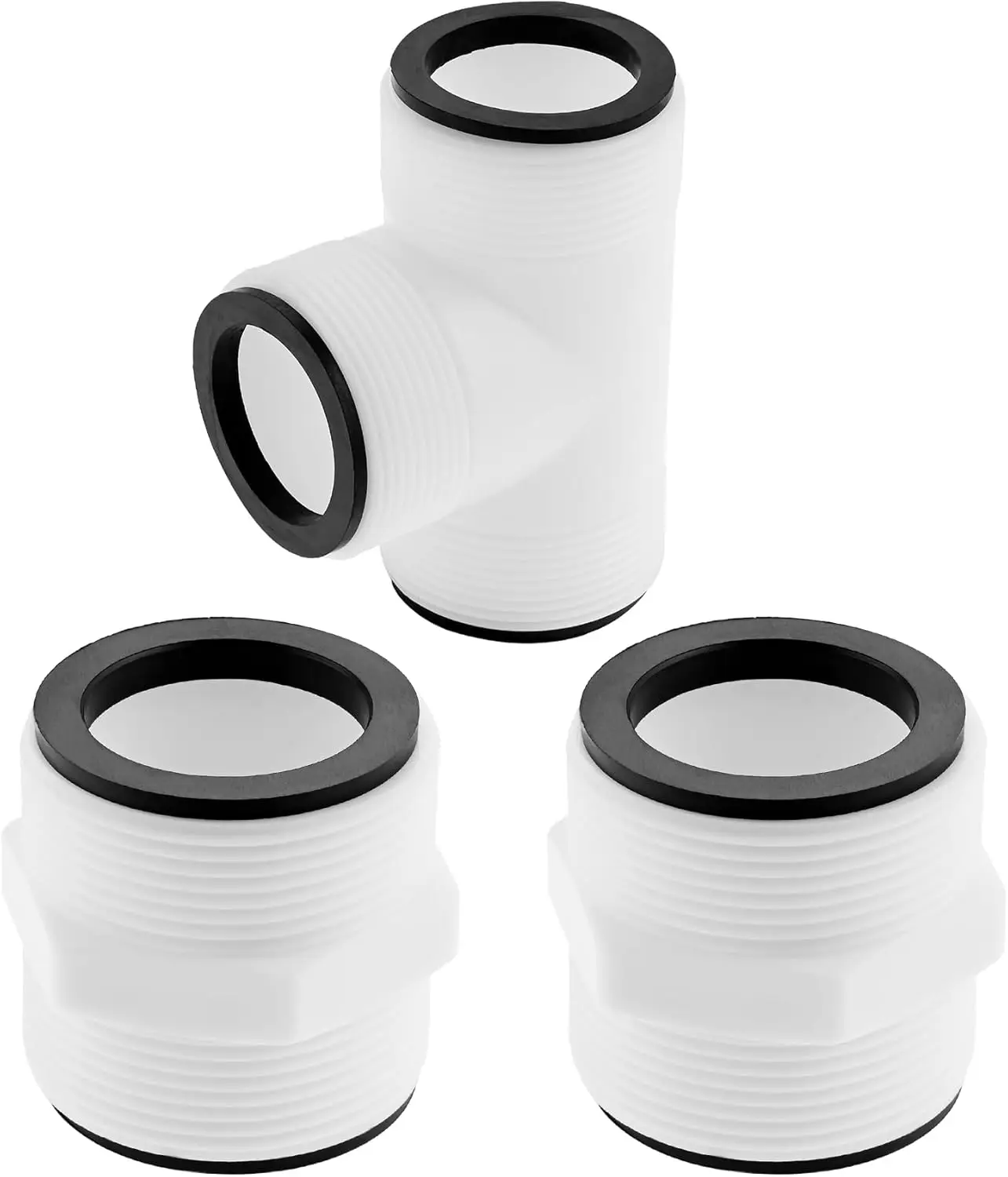 3 Pcs Pool Hose Connector Kit-2 X Split Unions (2 Gaskets Each) + 1 X T-Joint (3 Gaskets) for Intex & Coleman Pools