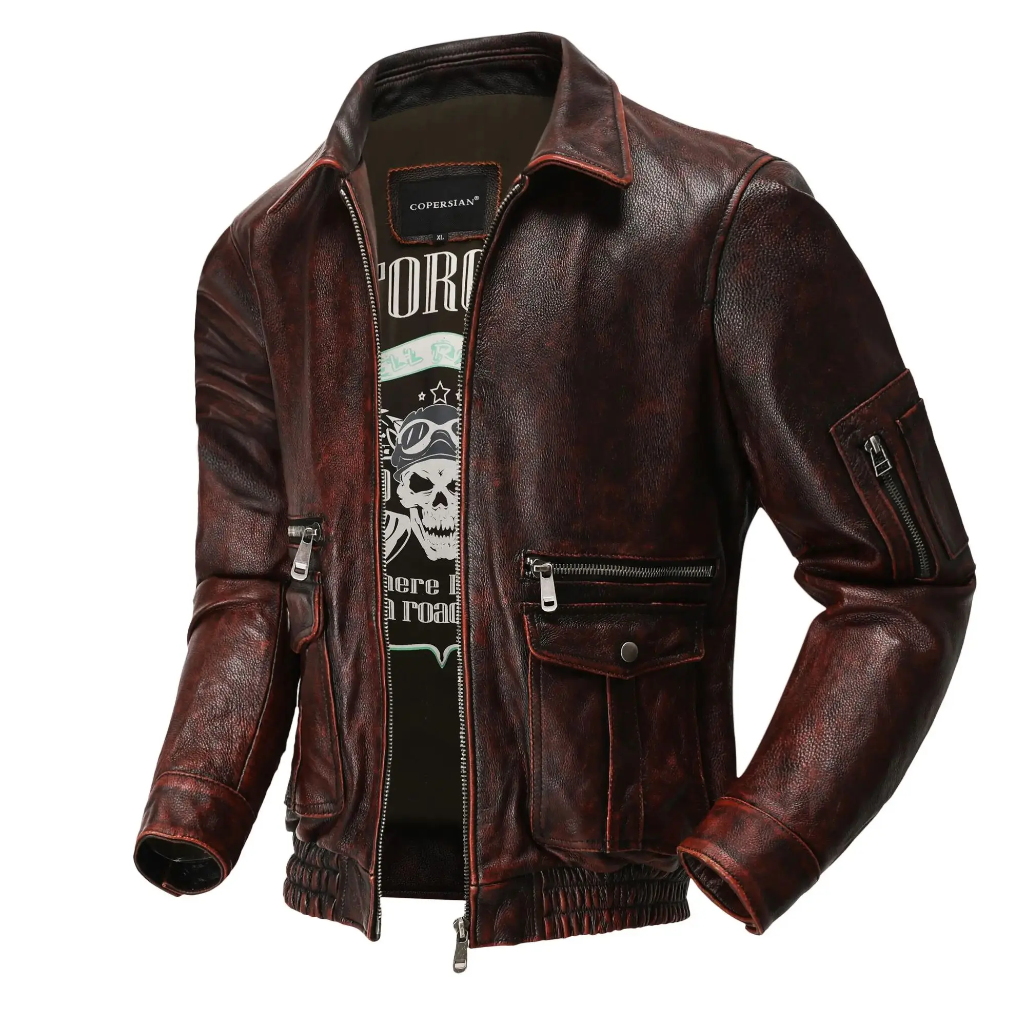 Air Force Flight Suit Genuine Leather Jacket Top Layer Cowhide Men's Retro Old Pilot Lapel Short High Quality