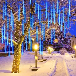 Luces de ducha de meteoritos al aire libre, iluminación de guirnalda LED, luz de calle de hadas, 8 tubos, decoración de árbol de Navidad, enchufe de EE. UU./UE, cadena de luz de jardín