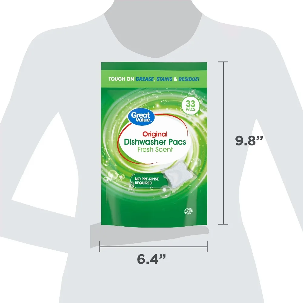 Great Value Original Dishwasher Pacs, Fresh Scent, 33 Count