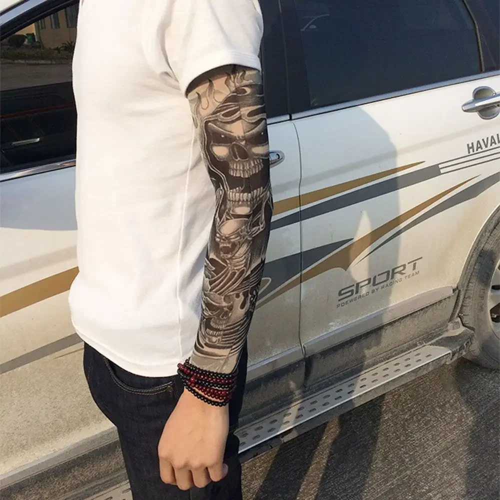 New Flower Tattoo Arm Sleeves Seamless Outdoor Riding Sunscreen Arm Sleeves Sun Uv Protection Arm Warmers For Men Women