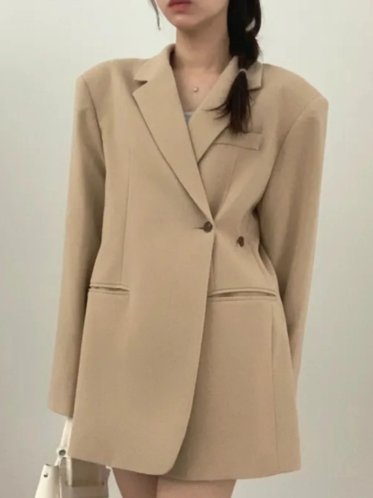 Chique vintage winterrevers Ontwerp met één knop Casual los Veelzijdig pak Jaet Asymmetrische match Alle losse casual vrije tijd