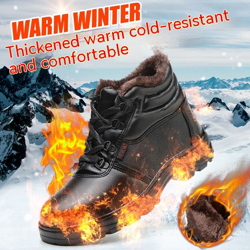 CHNMR Winter Warm Fur Safety Shoes For Work Men Safety Shoes Anti-Smash And Anti Puncture Outdoor Botas Platform Boots