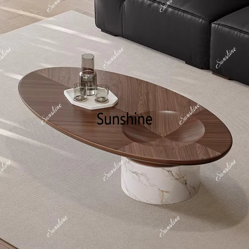 

Medieval marble oval coffee table rectangular high-end suspended tea table
