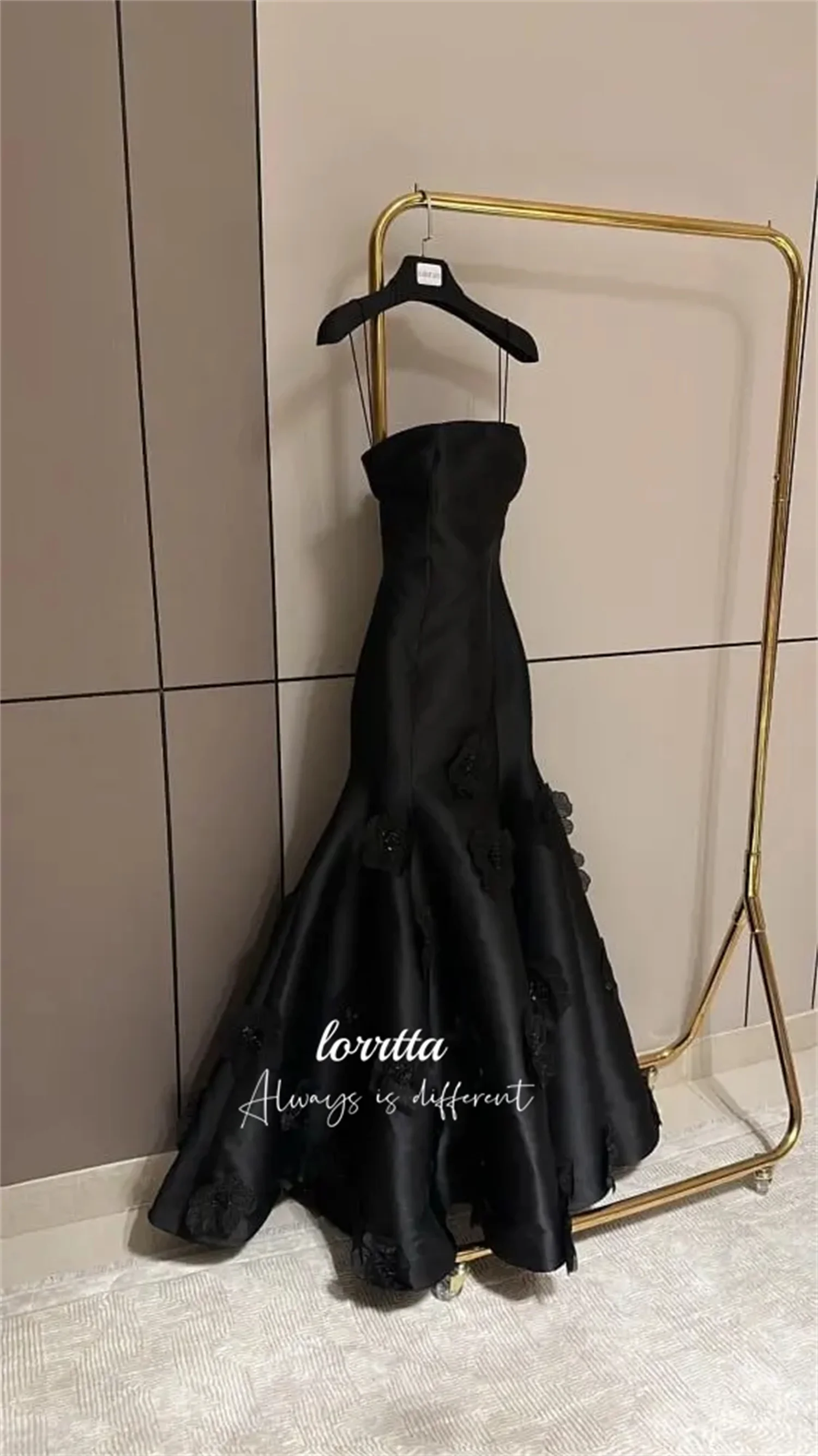 Lorrtta-vestido De noche De satén con flores en 3D para mujer, traje De noche De sirena, negro, Happy Arrow, 2024