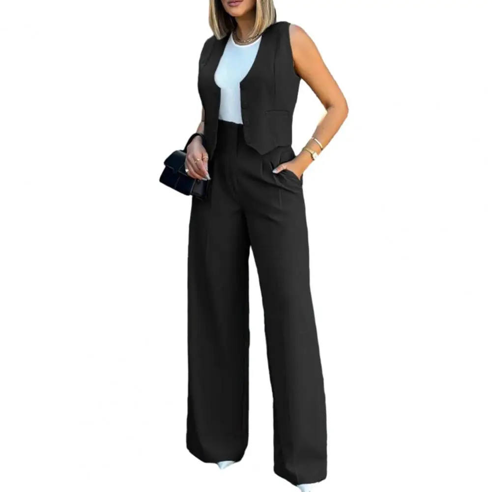 Completo Casual da donna tuta da donna pantaloni a gamba larga gilet da tuta tinta unita elegante pantaloni larghi da donna Set da due pezzi