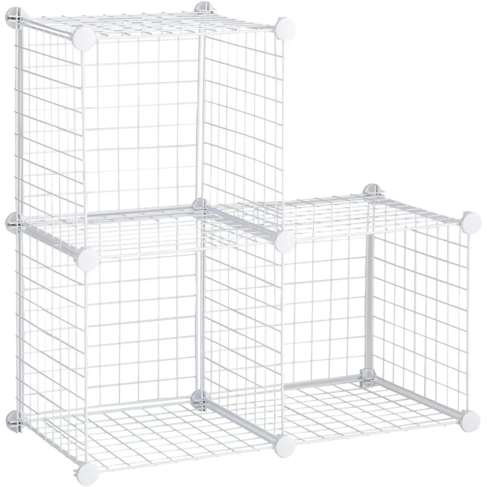 3 Piece Storage Wire Stackable Cube Set, Easy Assemble, White, for Closet/Bookshelf/Toys Multi-Use Home Organizer