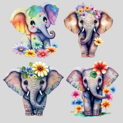 4pcs Colorful Flowers Patches Little Elephant Heat Transfer Patches DIY For Clothing Pillow Handbag Stickers