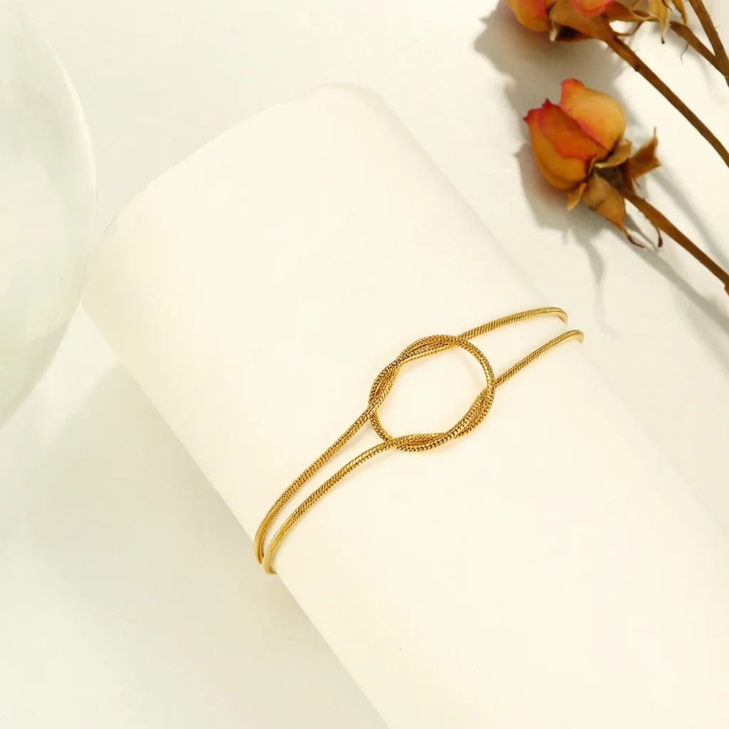 Double‑Layer Round Snake Chain Knot Bracelet, Stainless Steel Minimalist Knotted Bracelet, Vintage Versatile Daily Stackable Jew