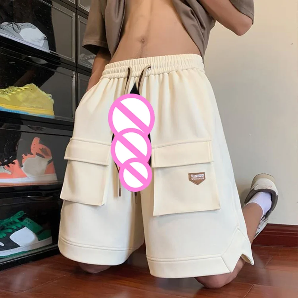 보이지 않는 오픈 크로치 야외 섹스 남성 성인 의류 남성 카고 반바지 여름 다목적 스포츠 루즈 피팅 캐주얼 짧은 바지