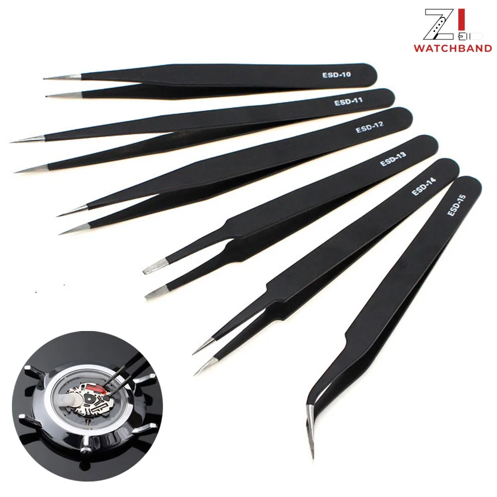 6pcs Precision Long Tweezers Set ESD Anti-Static Stainless SteelTweezers Repair Tools For Electronics Repair Soldering Craft