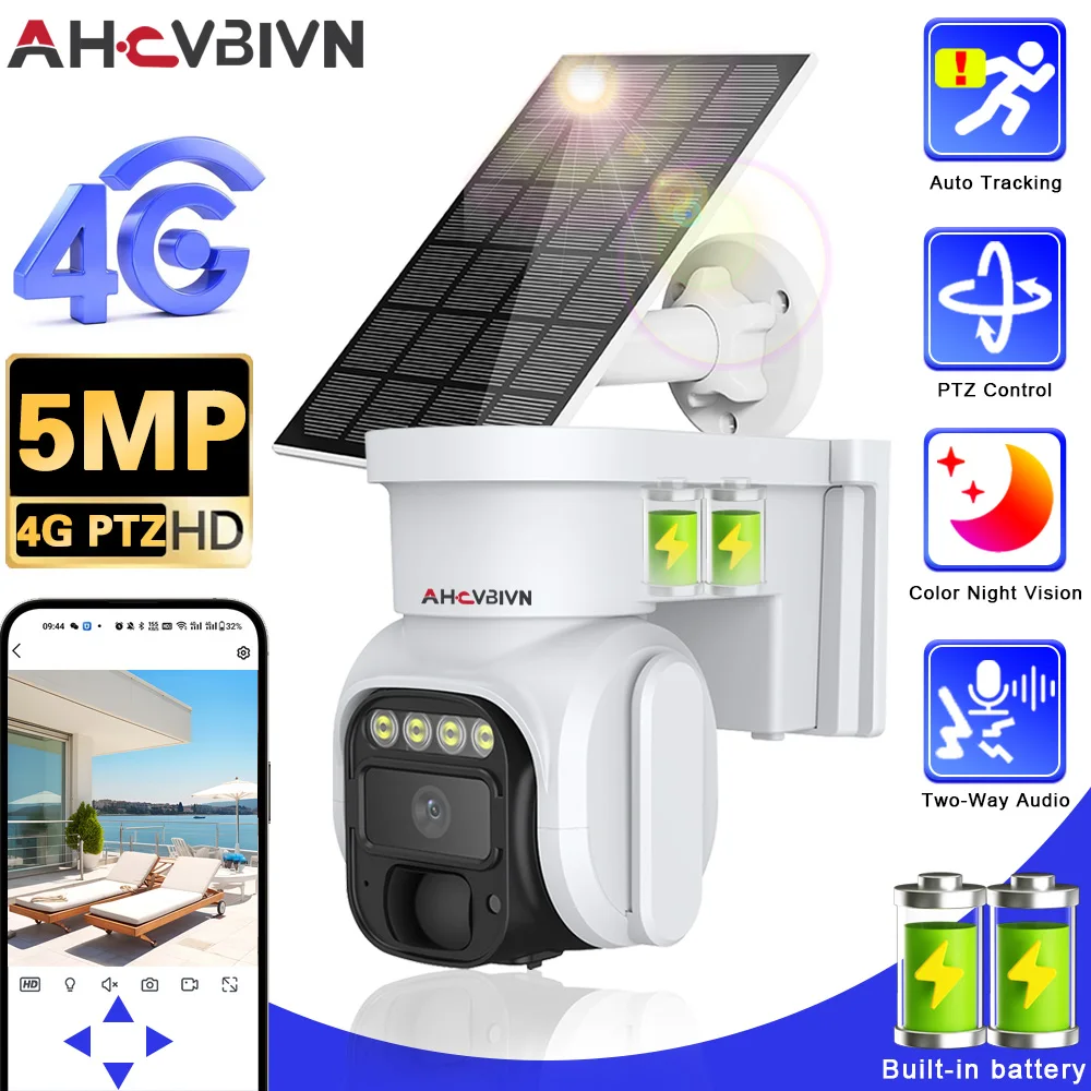 

5MP 4G SIM Card Solar PTZ Camera Video Surveillance Outdoor PIR Detection Wireless IP Camera CCTV IP66 Battery Security Camera