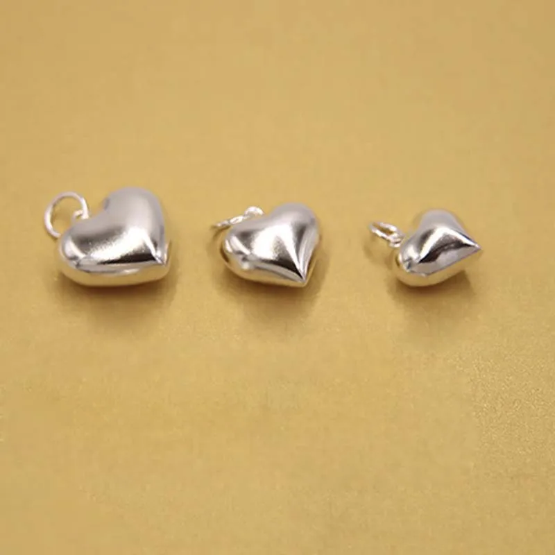 Genuine Real Pure Solid 925 Sterling Silver Heart Pendant Suspension Necklace Bracelet DIY Jewelry Making Findings Charms