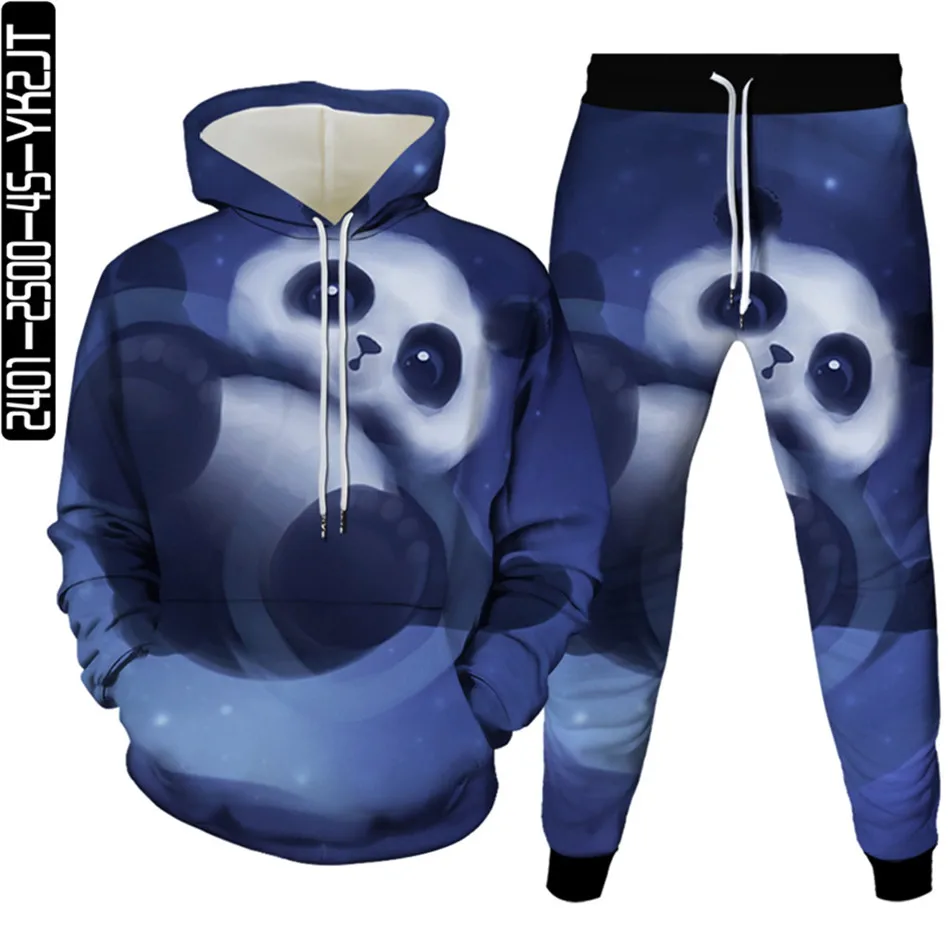 

Hoodies+Trousers 2PcsSet Sportwear Clothes Autumn Women Men Lovely Animal Panda Cartoon Print Fashion Tracksuit Plus Size S-6XL