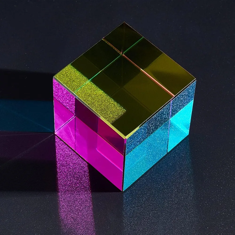 Color Cube 2inch K9 Glass Prism Special Cube RGB Dispersion Prism Multi-Color Toys Prism Crystal Cube for Desktop Decor