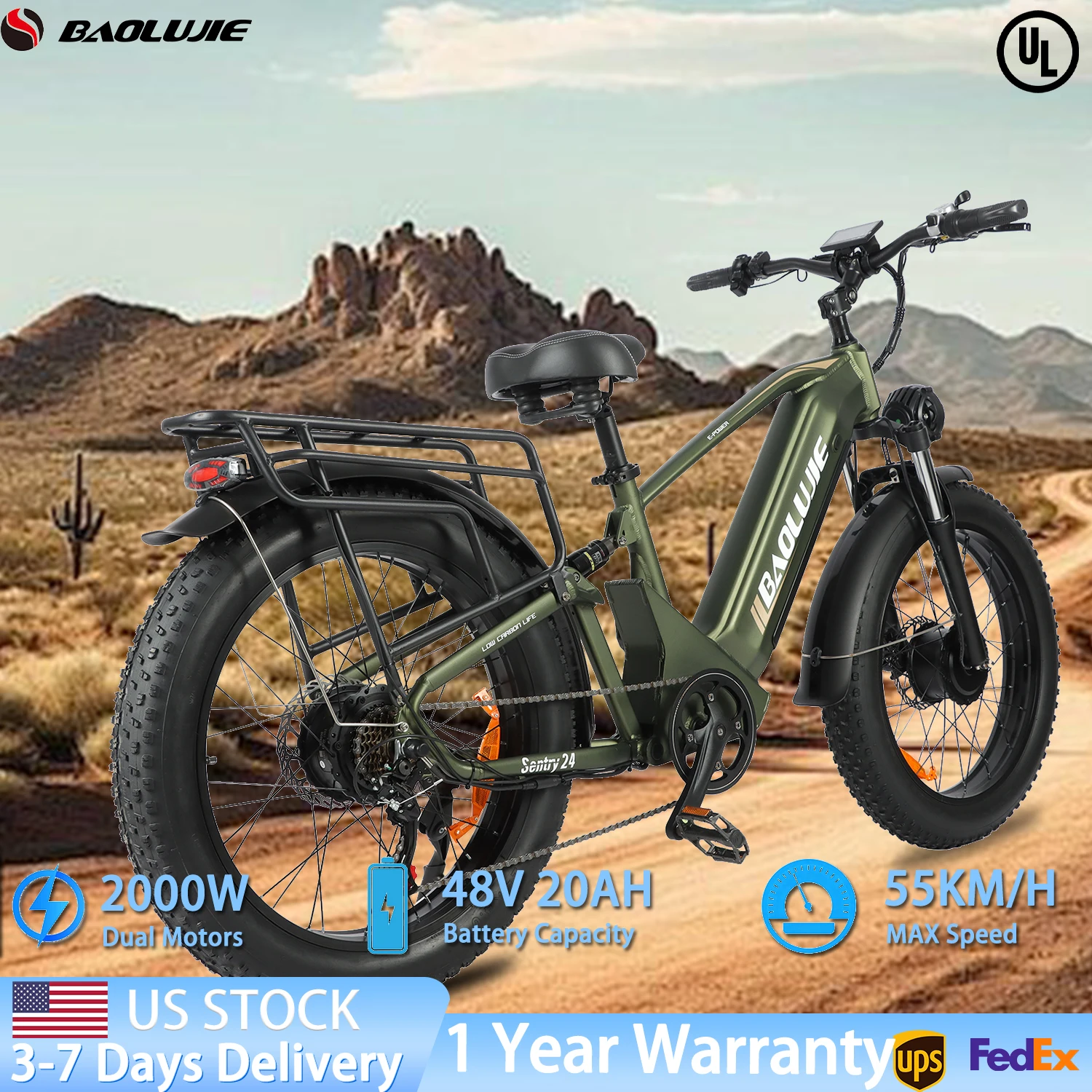 

BAOLUJIE 2401 2000W Adult Electric Bike 35 MPH 48V 20AH Removable Battery E Bike Daul Motors Electric bicycle 【1 Year Warranty】