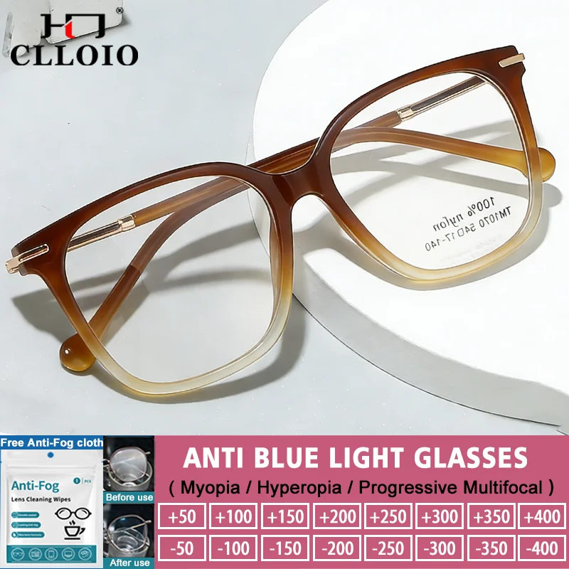 

CLLOIO Comfortable Square Design Myopia Hyperopia Reading Lady High Quality Anti Blue Light Progressive Prescription Eyeglasses