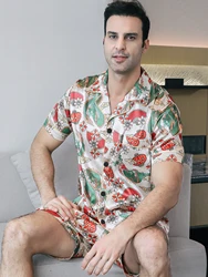 Two piece sets for men's pajamas summer short sleeved shorts dragon pattern printed home clothing sleepwear set