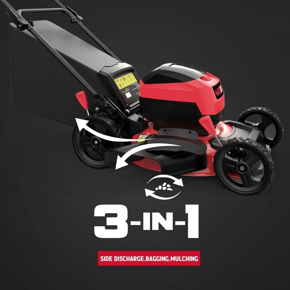 Cordless Lawn Mower, Three in One, Brushless Push Type Lawn Mower, Equipped with 4.0Ah Battery and Charger, 40V, 17 Inch