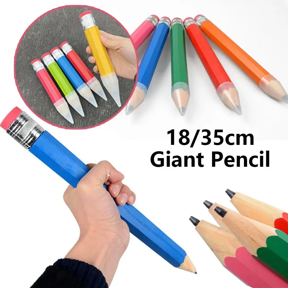 Fashion Wooden Giant Pencil 18/35CM Novelty Toy Big Pencil Performance Prop With Eraser Huge Pencil Student