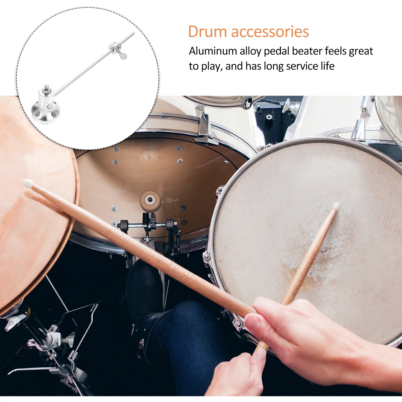 

Silver Aluminum Alloy Bass Drum Double Pedal Beater Lightweight Adjustable Hammer Head for Drum Accessories Parts
