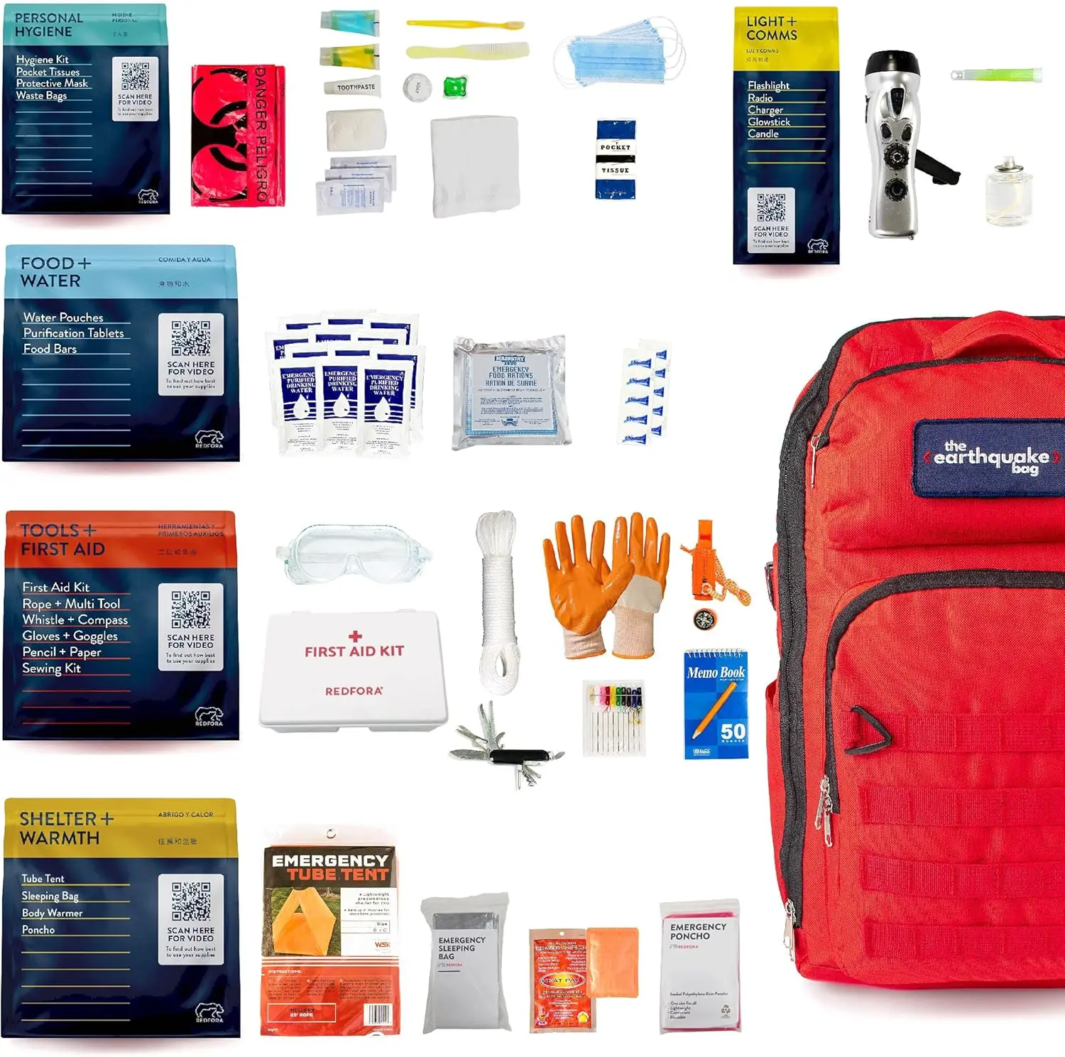 Earthquake Bag - 3 Day Emergency kit for Earthquakes, Hurricanes, Wildfires, Floods + Other disasters