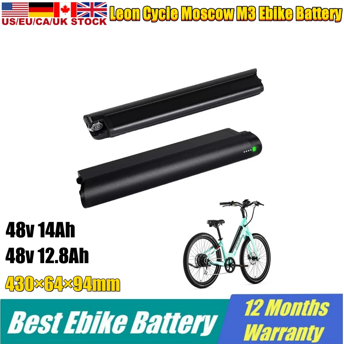 

48V 14Ah Electric Bike Battery for Leon Cycle NCM Moscow M3 Magnum Ebike Long Lasting Battery 10.4Ah 12.8Ah Inner Tube Batteries