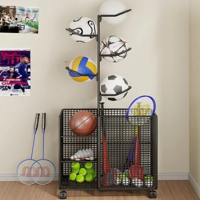 Multi-Sport Storage Rack - Basketball Holder, Volleyball & Badminton Rack Organizer, Yoga Mat Stand with Football Basket