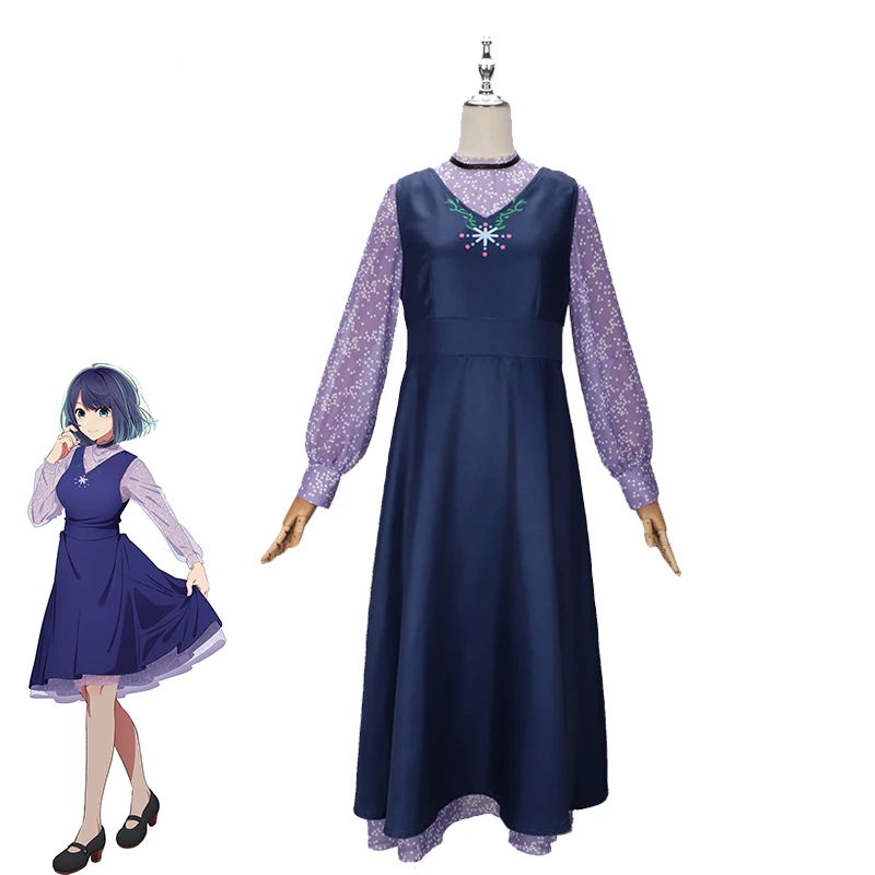 Oshi No Ko Akane Kurokawa Cosplay Costume Women Blue Dress Hoshino Akuamarin Aqua Girlfriend Halloween Carnival Suit